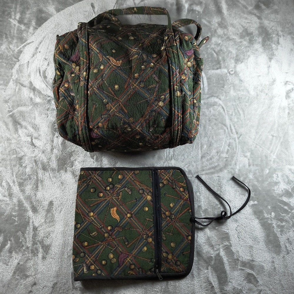Vintage Golf Duffle Bag Organizer Set Green Tapestry Travel Pack Made In USA 70s